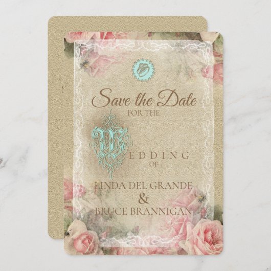 アンティークレター – 日付カードの保存 招待状 (正面/裏面)