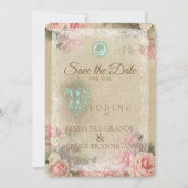 アンティークレター – 日付カードの保存 招待状 (正面)