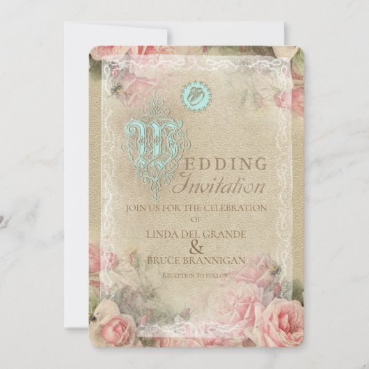 アンティークレター - 結婚式招待状、発表 招待状 (正面)