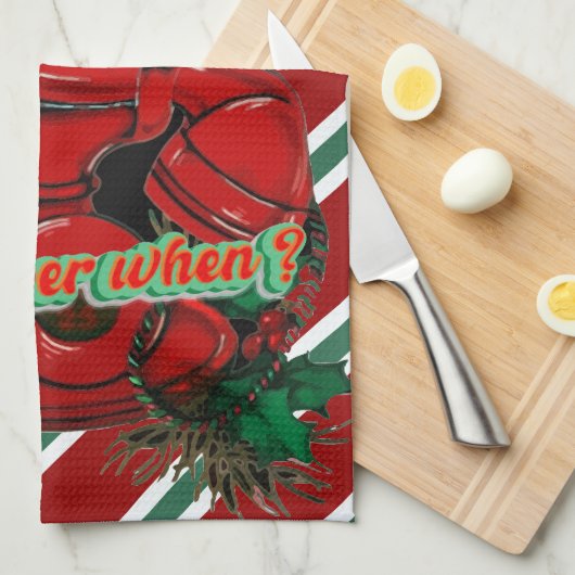 アンティークレッドクリスマステレフォン調整 キッチンタオル (四つ折り)