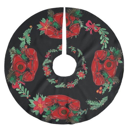 アンティークレッドクリスマステレフォン調整 ブラッシュドポリエステルツリースカート (正面)