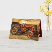 アンティークレッドトラクターファームトラクターヴィンテージトラクター カード (黄色い花)