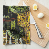 アンティークレッドトラクター素朴バーン キッチンタオル (四つ折り)