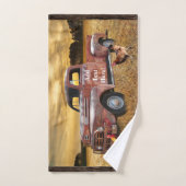 アンティークレッドトラックファームフィールドロースターヘン バスタオルセット (ハンドタオル)