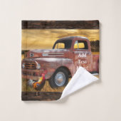 アンティークレッドトラックファームフィールドロースターヘン バスタオルセット (ウォッシュタオル)