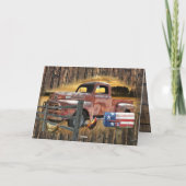 アンティークレッドトラックヴィンテージレッドトラックファームトラックカー カード (裏面)