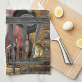 アンティークレッドトラックヴィンテージレッドトラックファームトラック キッチンタオル (四つ折り)