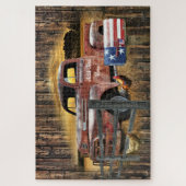 アンティークレッドトラックヴィンテージレッドトラックファームトラック ジグソーパズル (縦)