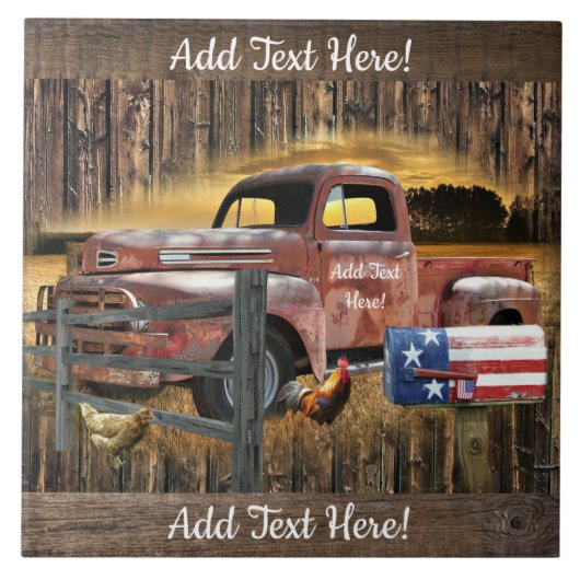 アンティークレッドトラックヴィンテージレッドトラックファームトラック タイル (正面)