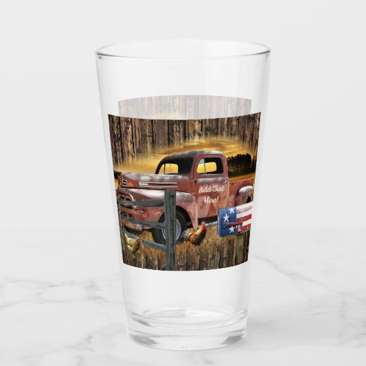 アンティークレッドトラックヴィンテージレッドトラックファームトラック タンブラーグラス (正面)