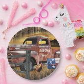 アンティークレッドトラックヴィンテージレッドトラックファームトラック ペーパープレート (パーティー)