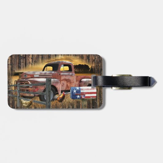 アンティークレッドトラックヴィンテージレッドトラックファームトラック ラゲッジタグ (裏面横)