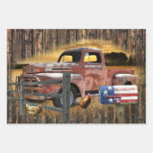 アンティークレッドトラックヴィンテージレッドトラックファームトラック ラッピングペーパーシート (正面3)