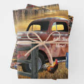 アンティークレッドトラックヴィンテージレッドトラックファームトラック ラッピングペーパーシート (インサイチュ)