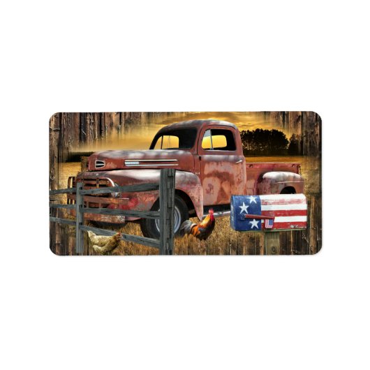 アンティークレッドトラックヴィンテージレッドトラックファームトラック ラベル (正面)