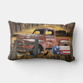 アンティークレッドトラックヴィンテージレッドトラックファームトラック ランバークッション (裏面)