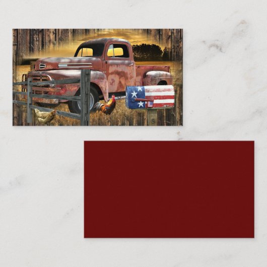 アンティークレッドトラックヴィンテージレッドトラックファームトラック 名刺 (正面/裏面)