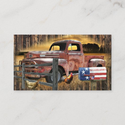 アンティークレッドトラックヴィンテージレッドトラックファームトラック 名刺 (正面)