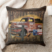 アンティークレッドトラックヴィンテージレッドトラックファームトラックThr クッション (ブランケット)
