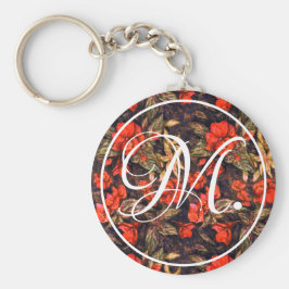 アンティークレッドバルサムフラワーズアンドモノグラム キーホルダー