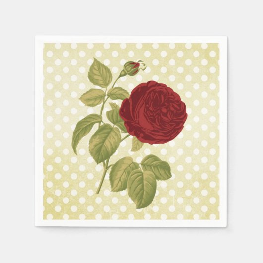 アンティークレッドローズパーチメント水玉模様 スタンダードカクテルナプキン (正面)