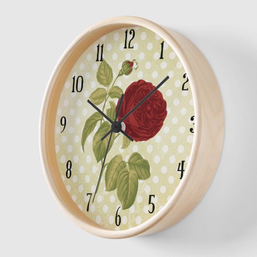 アンティークレッドローズパーチメント水玉模様 壁時計 (傾斜)