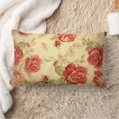 アンティークレッドローズプリント ランバークッション (ブランケット)