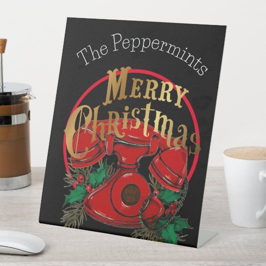 アンティークレッド・クリスマス電パーソナライズされた話 台座サイン (インサイチュ)