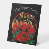 アンティークレッド・クリスマス電パーソナライズされた話 台座サイン (正面)