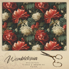 アンティークレッド&クリームフローラデコページ 薄葉紙