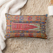 アンティークレッド、ブルー、オレンジトルコ祈りの言葉キリム ランバークッション (ブランケット)