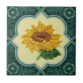 アンティークレプロフェイクレリーフ、 浮き彫りティール(緑がかった色)フレームひまわり タイル (正面)