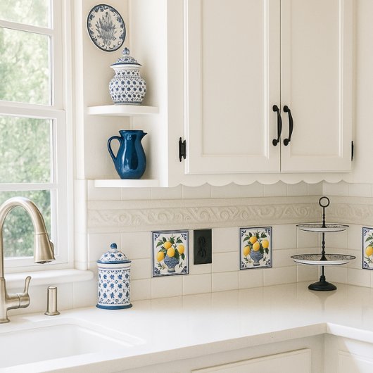 アンティークレモンアートヴィンテージブルー&イエローレモン タイル