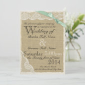 アンティークレースとミントボウカントリーウェディング 招待状 (スタンド正面)