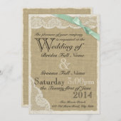 アンティークレースとミントボウカントリーウェディング 招待状 (正面/裏面)