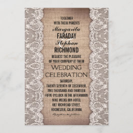 アンティークレースとラスティックな麻布の結婚式招待状 招待状