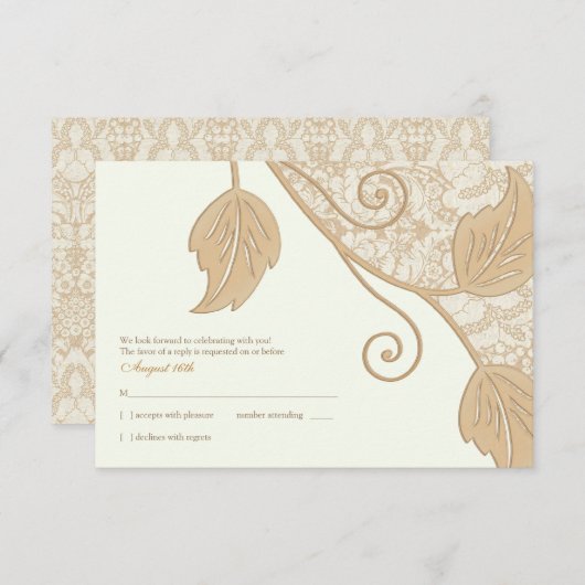 アンティークレースとリーフのウェディング返信カード 出欠カード (正面/裏面)