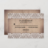 アンティークレースと素朴なバーラップ結婚式RSVPカード 出欠カード (正面/裏面)