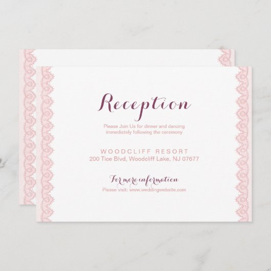 アンティークレースのラスティックウェディングレセプションカード 招待状 (正面/裏面)