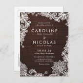 アンティークレースウッエレガントドカントリーウェディング インビテーションポストカード (正面/裏面)
