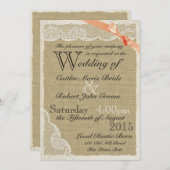 アンティークレースコーラルボウカントリーウェディング 招待状 (正面/裏面)