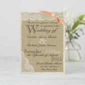 アンティークレースコーラルボウカントリーウェディング 招待状 (スタンド正面)