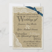 アンティークレースネイビーボウカントリーウェディング 招待状 (正面)