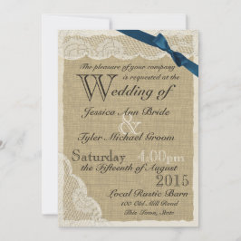 アンティークレースネイビーボウカントリーウェディング 招待状