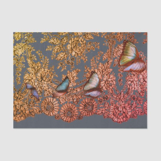 アンティークレースパターンティッシュペーパーグレー 薄葉紙 (正面)