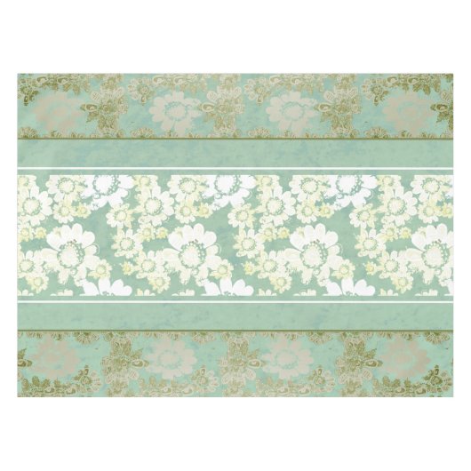 アンティークレースホワイトシーグリーンフローラ テーブルクロス (正面(横))