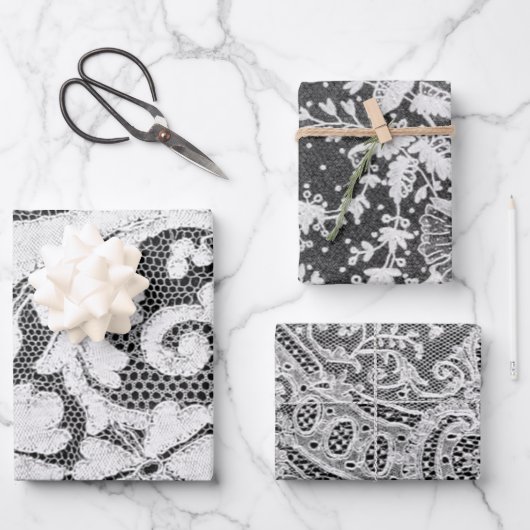 アンティークレースラッピング紙フラットシートセット3 ラッピングペーパーシート (正面)