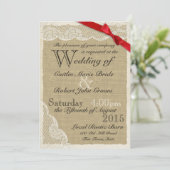 アンティークレースレッドボウカントリーウェディング 招待状 (スタンド正面)