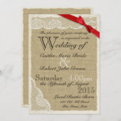 アンティークレースレッドボウカントリーウェディング 招待状 (正面/裏面)