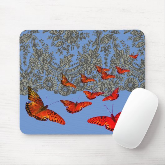 アンティークレース模様およびアカチョウチョウ マウスパッド (マウス)